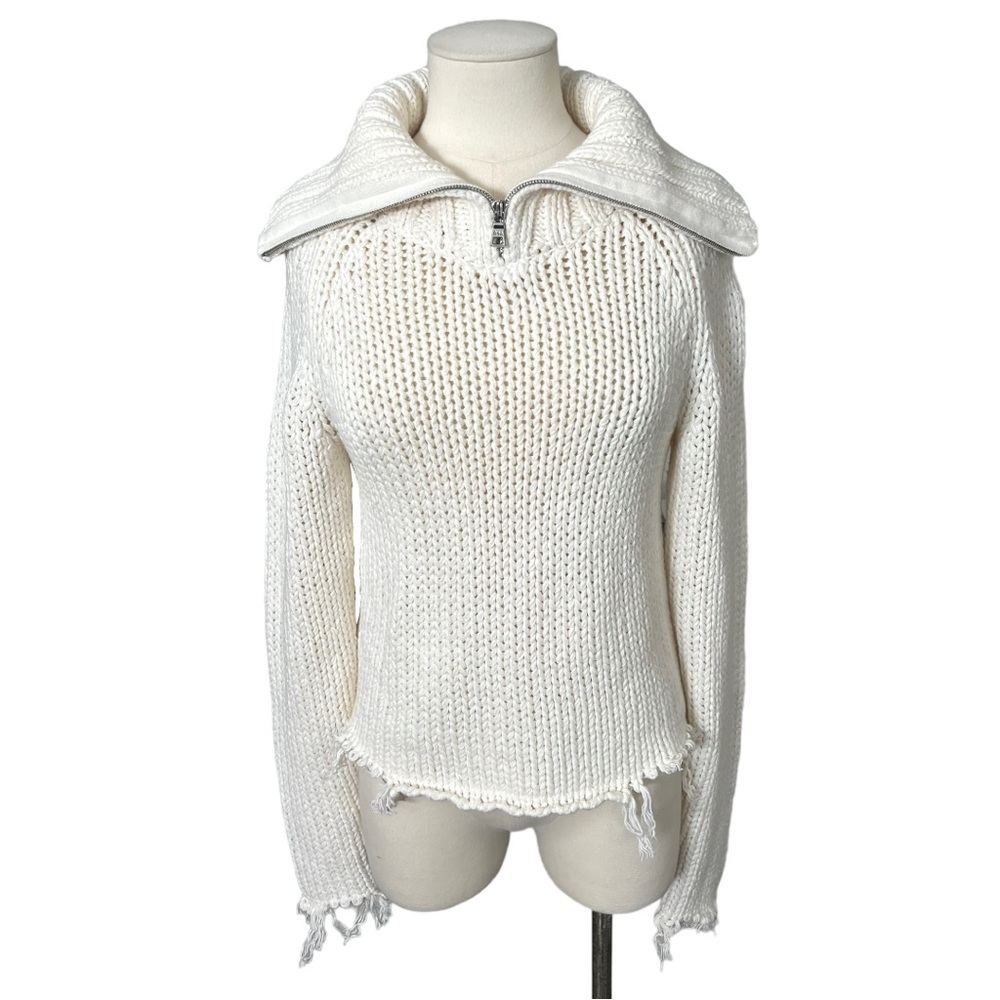 RtA Dom Half Zip Knot Sweater Distressed XS